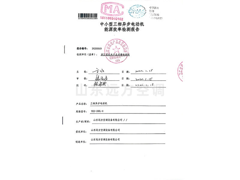 中小型三相異（yì）步電動機（jī）能源效率（lǜ）檢測報告