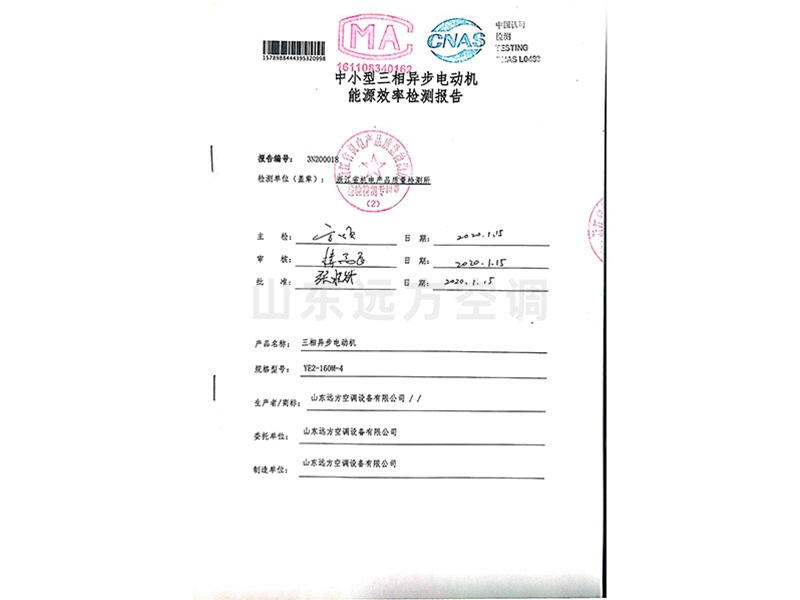 中小型（xíng）三相異（yì）步電動機能源效率檢測報告