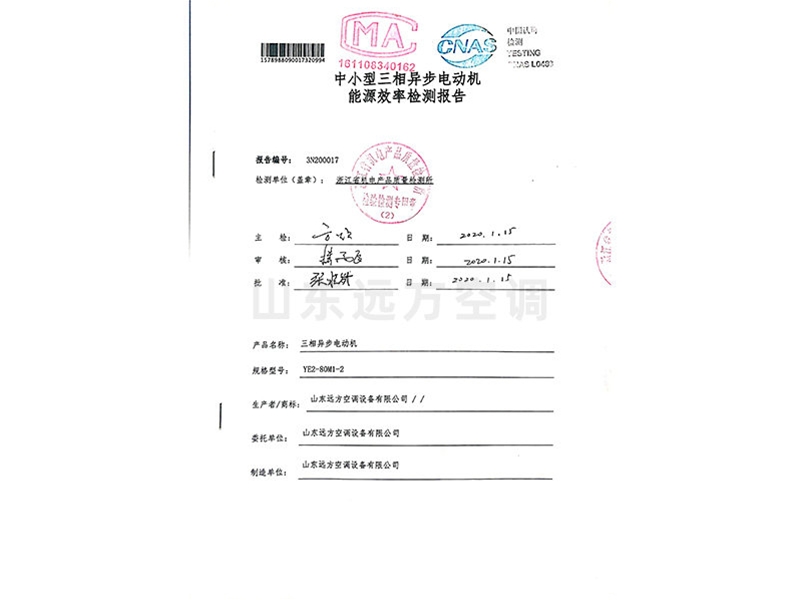 中小型三相異步電動機能源效率檢（jiǎn）測報告