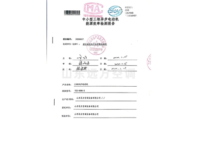 中小型三相異步電動機（jī）能源效率檢測報告